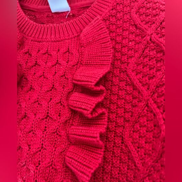 Baby Gap dark red long sleeved knitted 100%cotton sweater,front/wrists ruched 3T - Picture 3 of 10